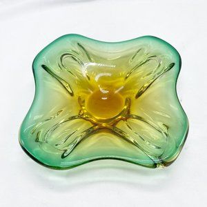 Vintage Italian Murano Art Glass Green Amber Ombre Candy Dish Bowl